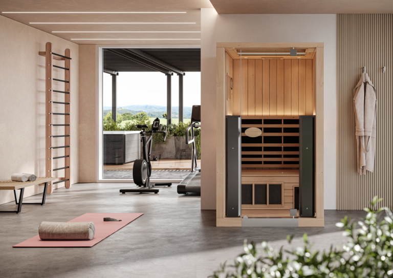 Jacuzzi Swim Spa inside a home gym.